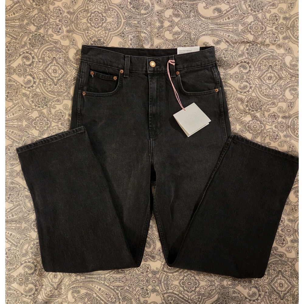 B Sides Plein Relaxed High Rise Straight Leg Jeans 30 Stil Black Made in‎ USA
